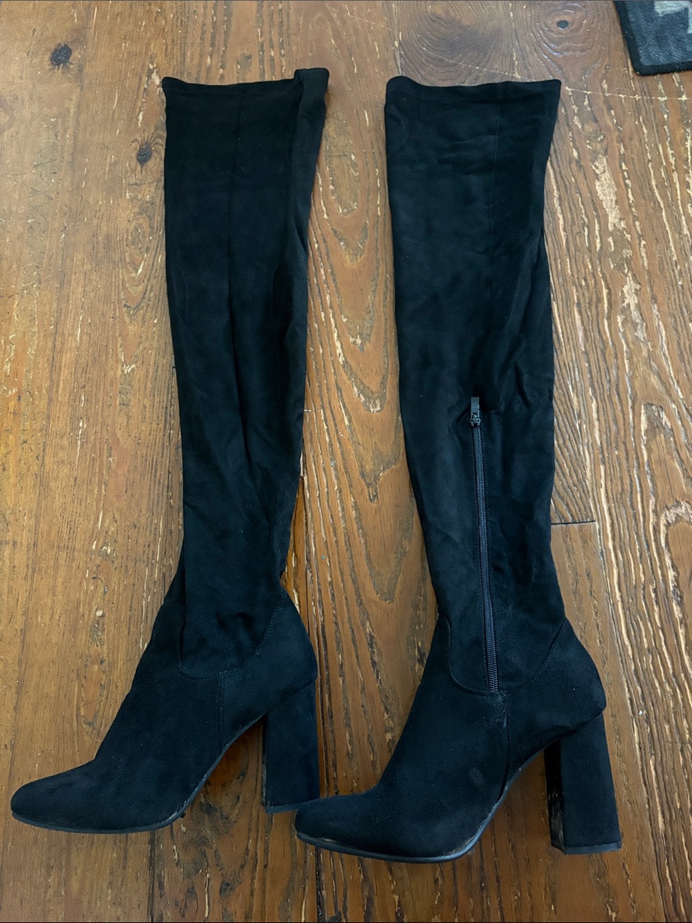 Nature Breeze Black Suede Over-the-Knee Block Heel Boots